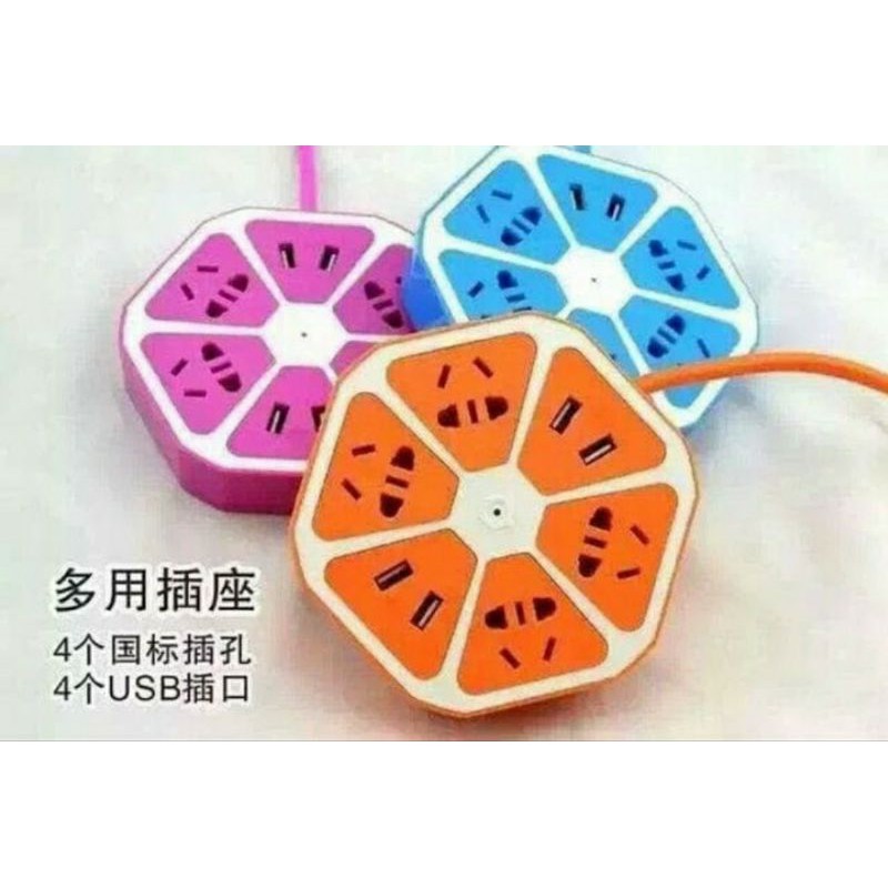 Stop Kontak USB Hexagon Socket + 4 USB Colokan Listrik Smart Power