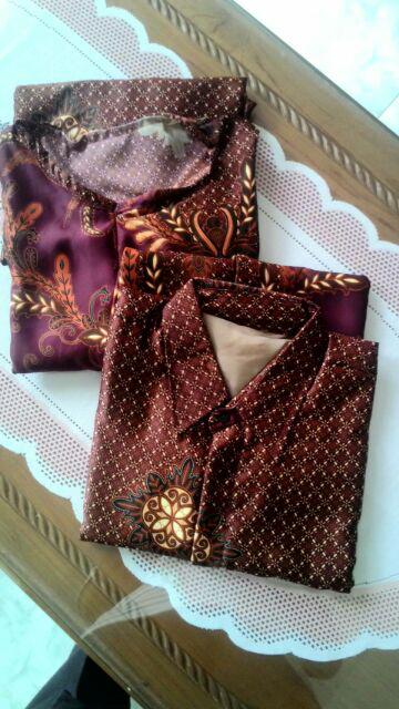 Couple (sarimbit) Gamis Premium Semi Sutera Mano Dan Kemeja Pakai Furing Murah Ori Batik Solo