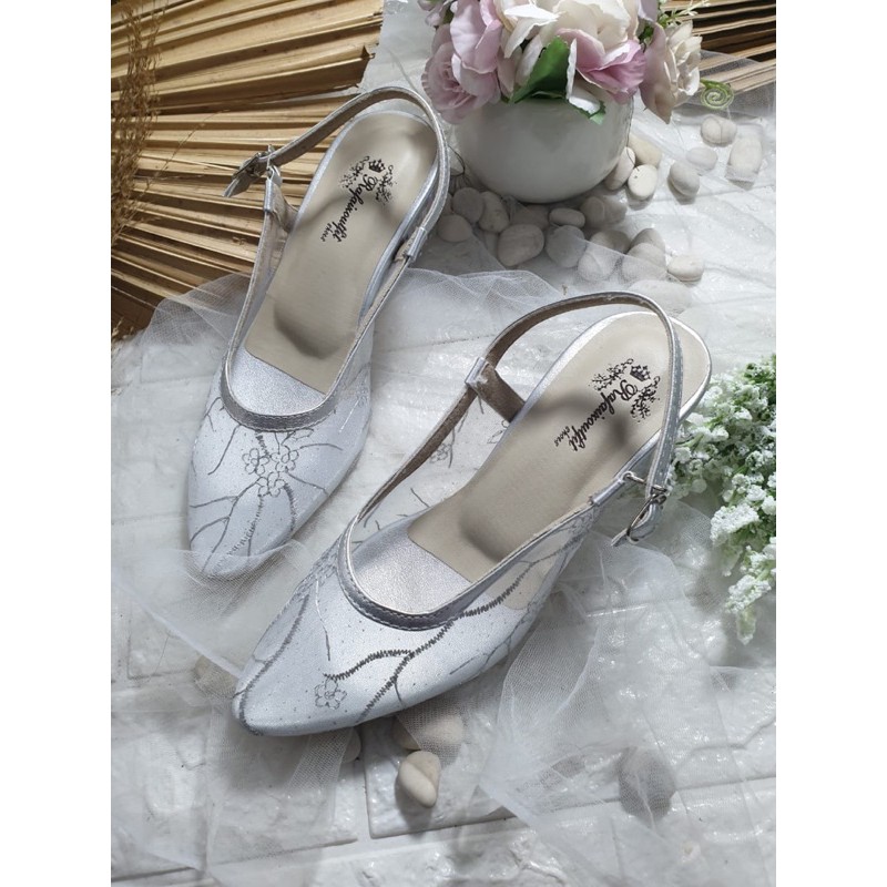 Clarissa silver lace cantik tinggi 5cm hak kaca