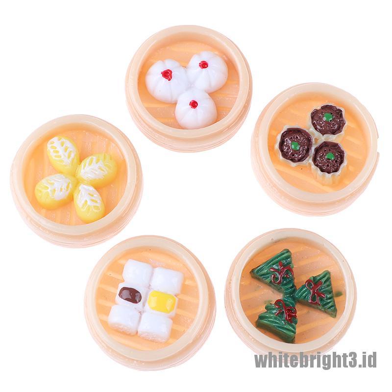 (white3) 5pcs / set Mainan Miniatur Dim Sum Cina Skala 1: 12 Untuk Dekorasi Rumah Boneka