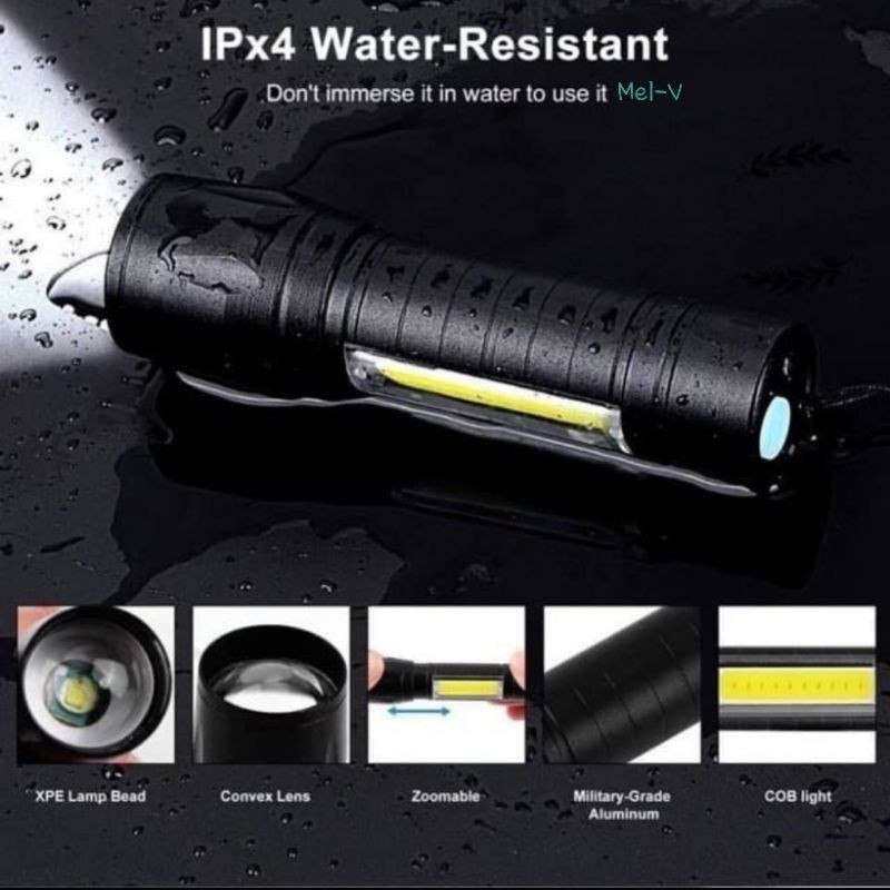 Senter Mini / Senter Pocket mini / Senter Swatt / SENTER LED MINI USB RECHARGER WATERPROOF/SENTER SWAT MINI ZOOM SENTER POLICE LED MINI ZOOM CAS CHARGE 3 FUNGSI/Senter Mini XPE Super Terang COB LED Zoom Swat Police Light Recharger