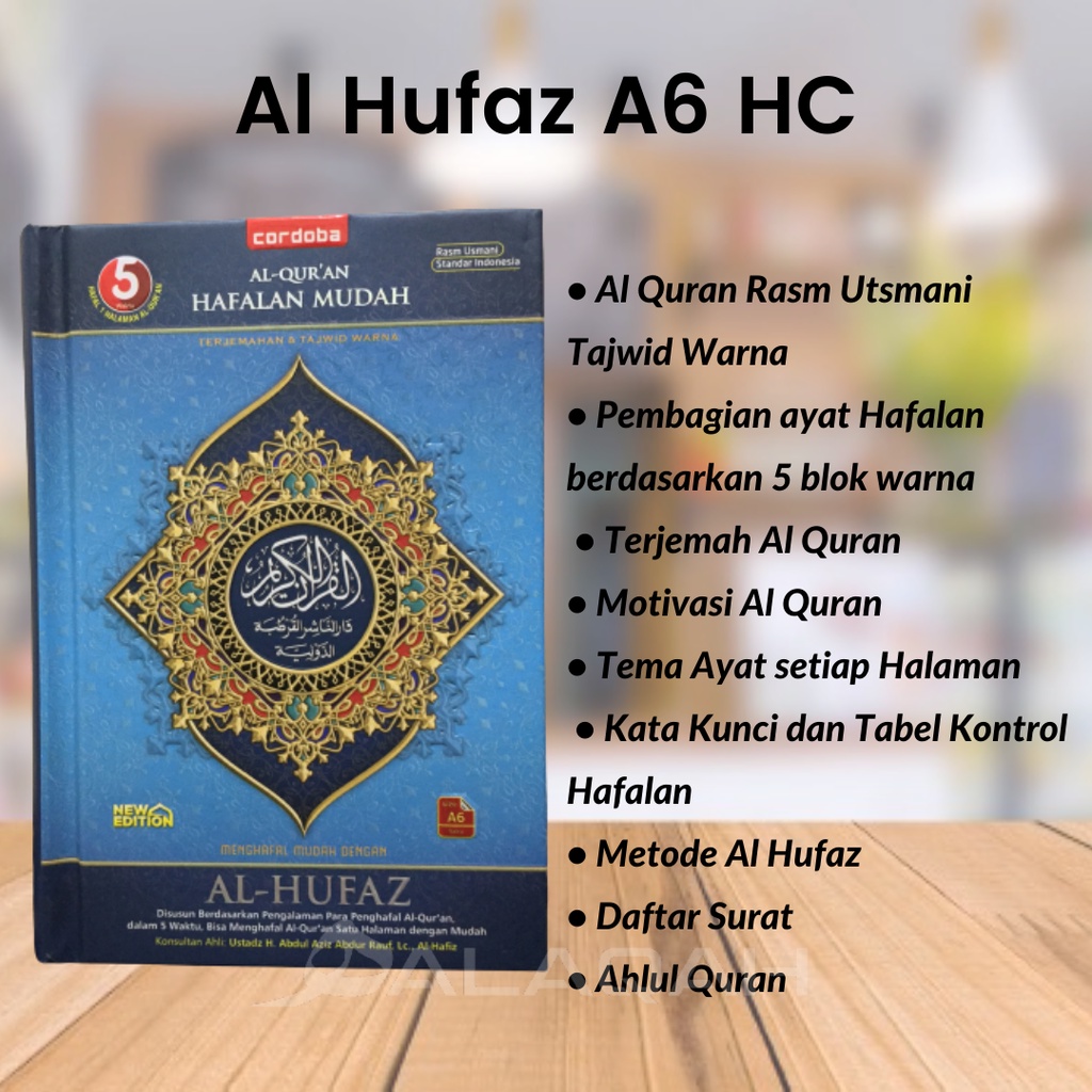 Al Quran Al Hufaz A6 HC Tajwid Warna Terjemah - Biru