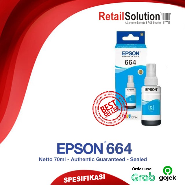 Tinta Epson 664 Original Cyan - Tinta Printer L120 L310 L360 L565 L1300