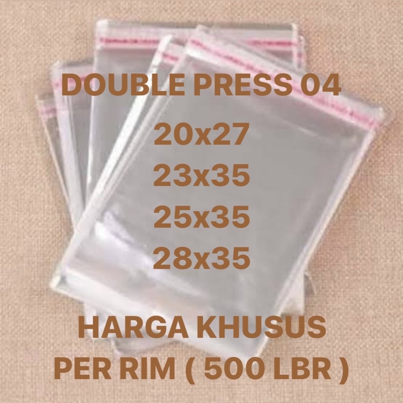 500 PCS | 1 RIM PLASTIK OPP BAJU HIJAB 04 SEAL DOUBLE PRESS 20x27 23x35 25x35 28x35