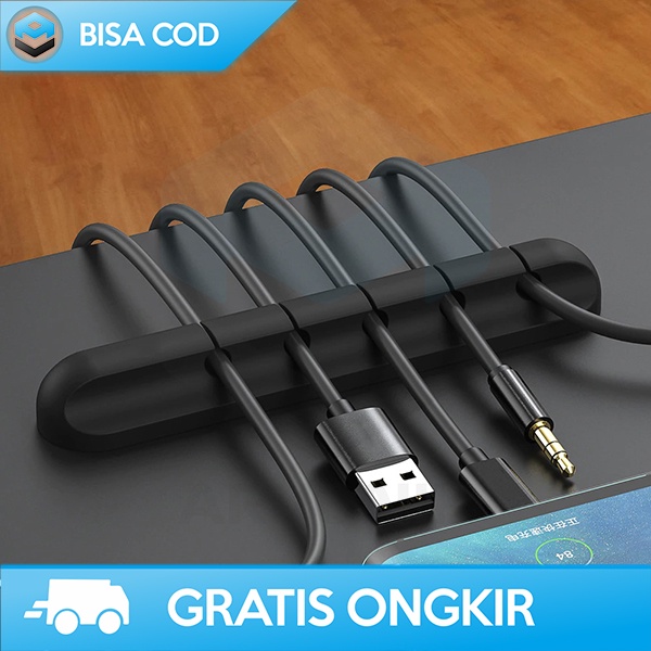 KABEL KLIP CAS HEADSET HITAM SILIKON ELASTIS ORGANIZER TEMPEL 5 HOLE