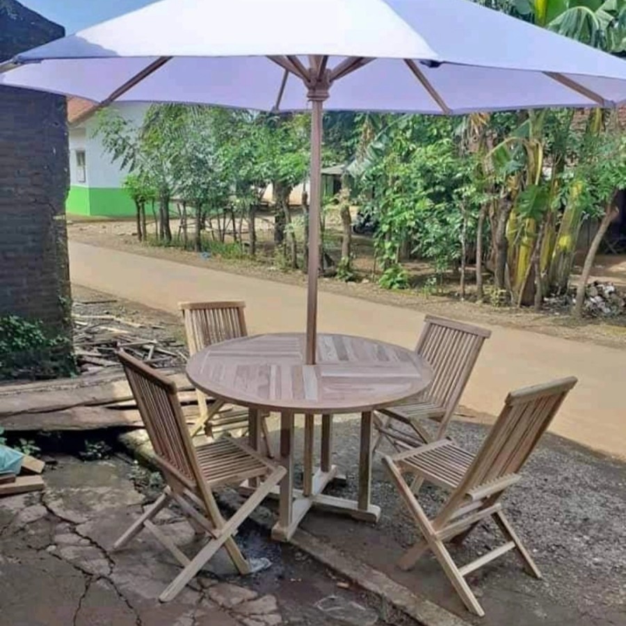 Kursi Meja Payung Outdoor Taman Bahan Kayu Jati Belum Warna Kursi 4