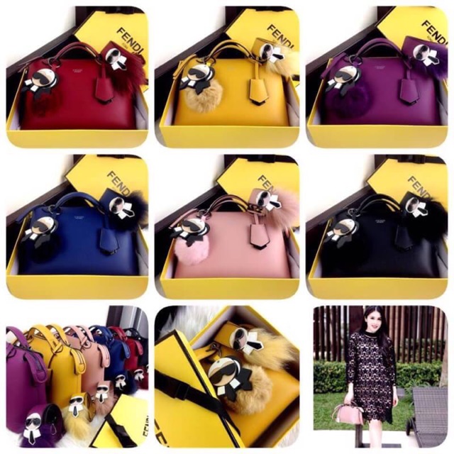NEW FENDI Ready Stock New Arrival FENDI By The Way Boston Bag SS17/18 KARLITO Mirror Charms #72265