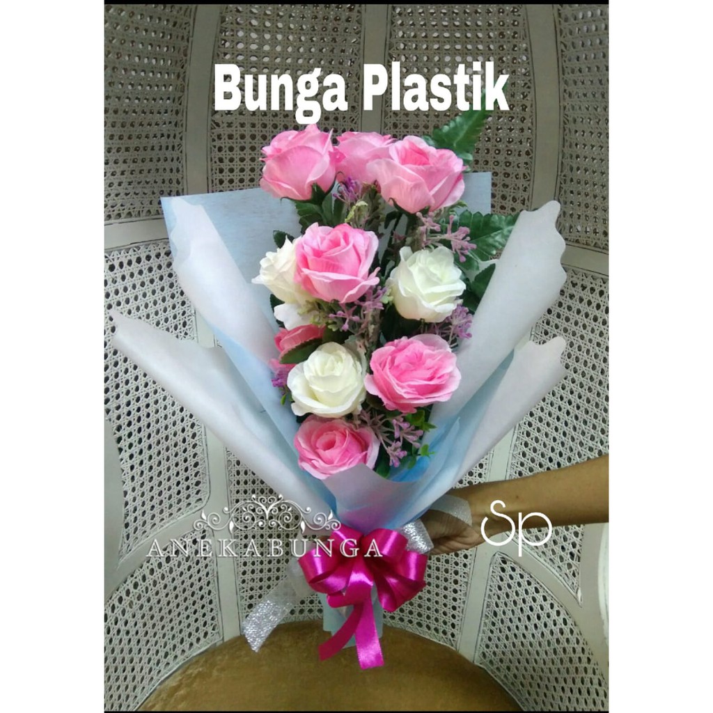 Buket Bunga Mawar Hijau Plastik Artificial Green Rose Bouquet Flower