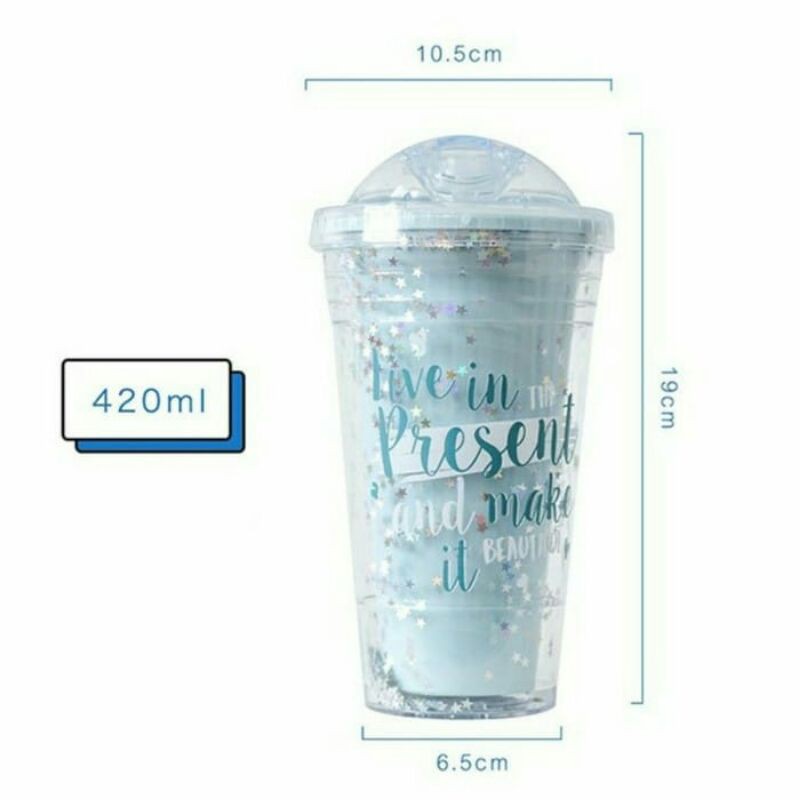 Glitter Tumbler Cups Blink Gelas Botol Minum Air Sedotan 450ml + Free Buble Wrap