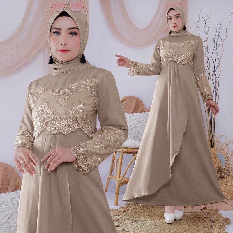 Gamis Karine/ size M, L, XL /Brukat Mewah Busana Pesta Fashion Remaja  Dewasa Wanita Seragam Wisuda