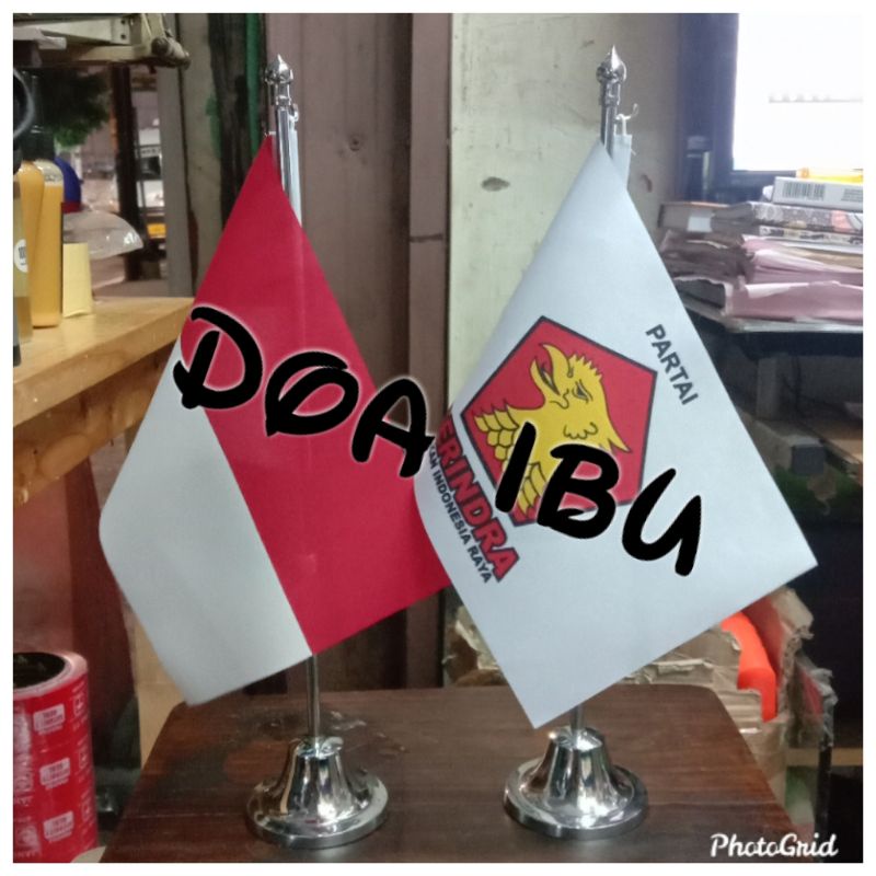 

best seller 1paket bendera meja INDONESIA+bendera partai GERINDRA+tiang stenlis meja