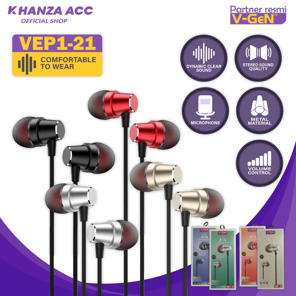 KHANZAACC Earphone VGEN VEP1-21 Wired Headset Stereo Dynamic Clear Sound