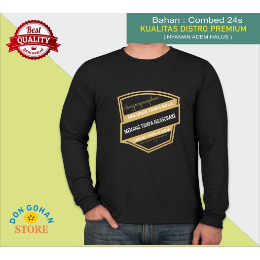 Kaos Aksara Jawa Pria - Ngluruk Tanpa Bala - Kaos Pitutur Jawa Lengan Panjang Hitam Distro Keren