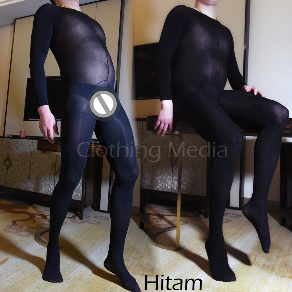 Bodystocking Pria Cowok 100D Semi Transparan Nylon Velvet Pantyhose Stoking