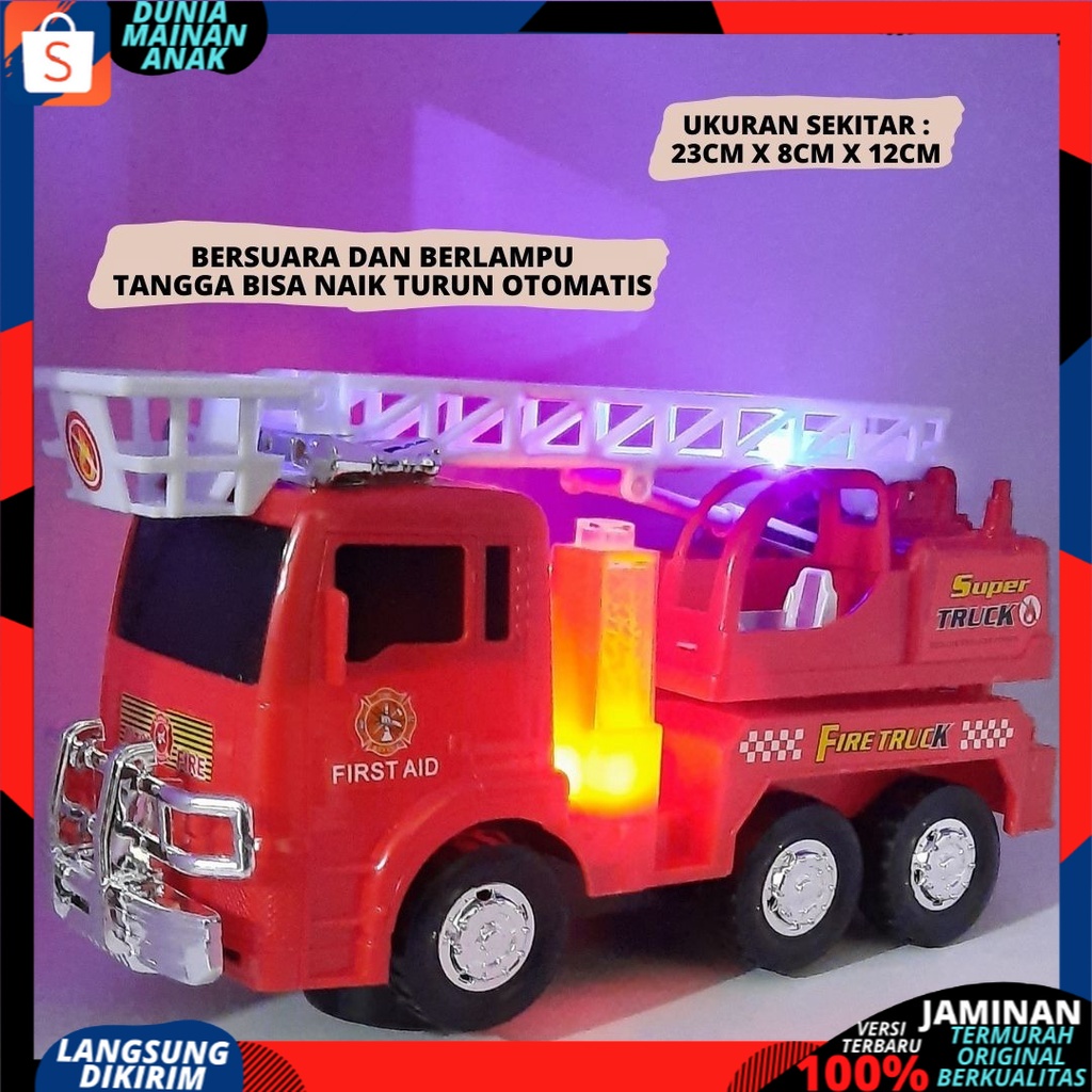 Mainan Mobilan Truck  POLISI Pemadam Kebakaran - Fire Truck Bump &amp; Go bersuara &amp; BerLampu NEW