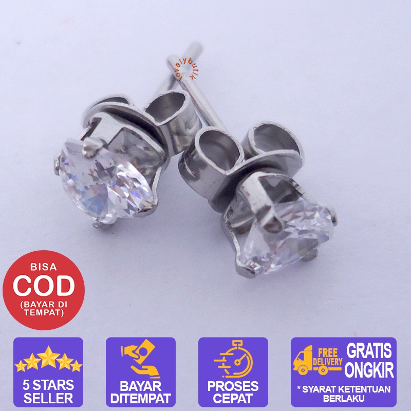 Lovelybutik Anting Titanium Tindik / Love Crown Anting Titanium Wanita ukuran 0,5 cm / Silver