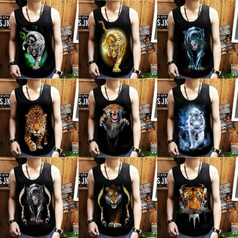 Cod- Singlet combed Pria gambar macan ukuran M-L-XL-XXL