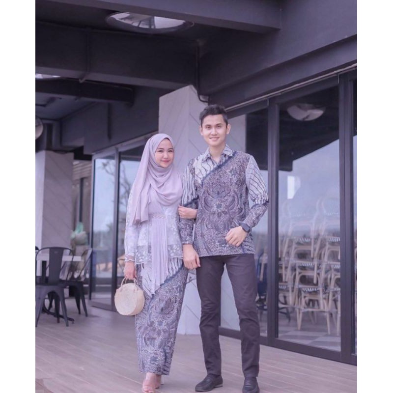 Couple Setelan Batik Kebaya Narendra Katun Mix Brukat Tille Mutiara