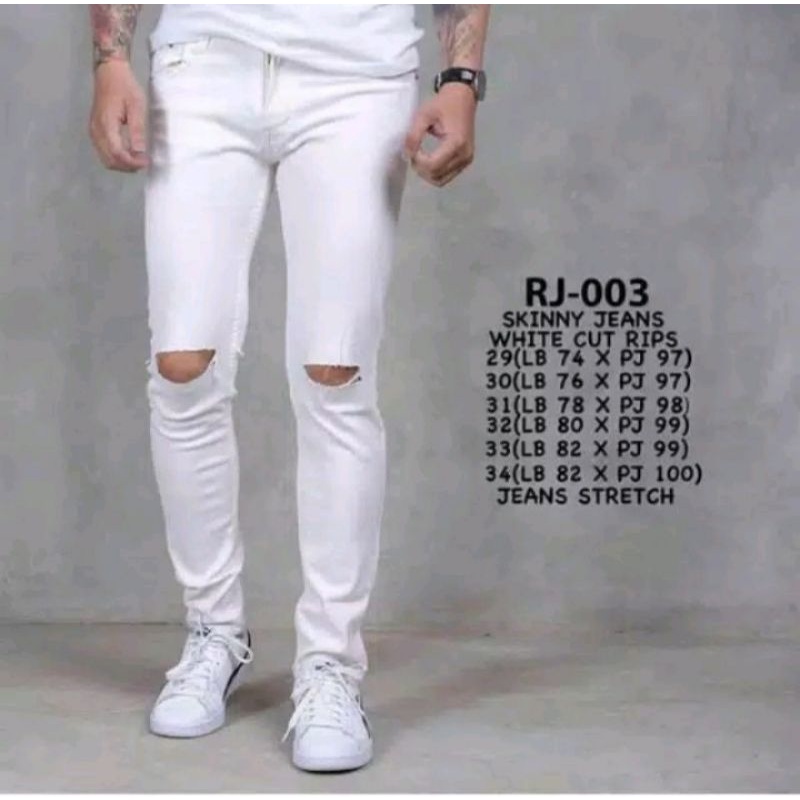 CELANA SOBEK PUTIH / CELANA SOBEK LUTUT / CELANA SOBEK PRIA / JEANS RIPPED PRIA MODEL SKINNY