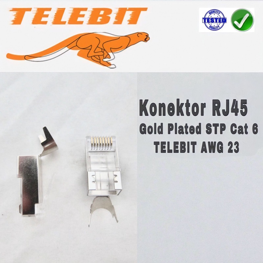 Konektor RJ45 GOLD PLATED STP CAT 6 TELEBIT HARGA SATUAN