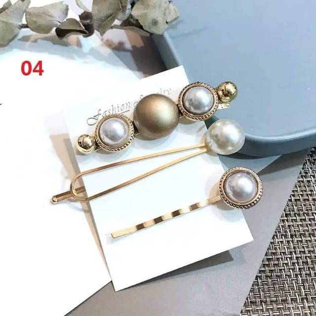 Set 3pcs jepit rambut japanese hair pin metal pearl termurah