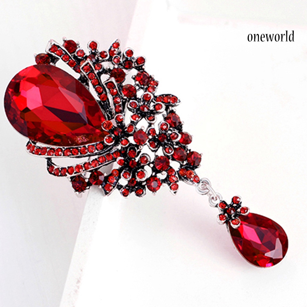 OW@ Brooch Pin Big Rhinestone Hollow Design Alloy Engagement Jewelry Brooch for Women