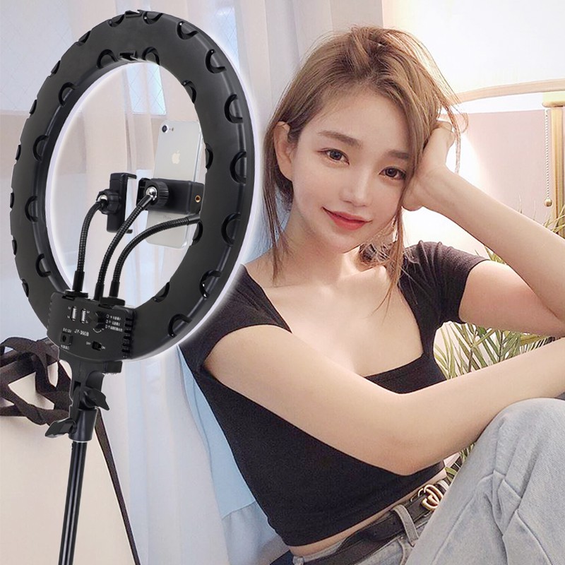 Lampu Halo Ring Light LED Kamera 18 Inch with 3xSmartphone Holder + Tripod - JY-460B - White - PICS0BWH