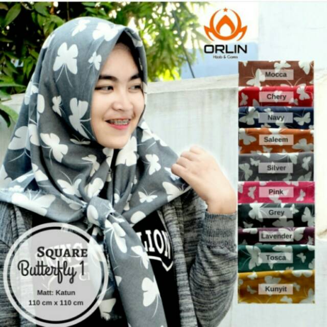 Segiempat voal motif katun segi empat motif butterfly square jilbab hijab instan katun denim supernova hits