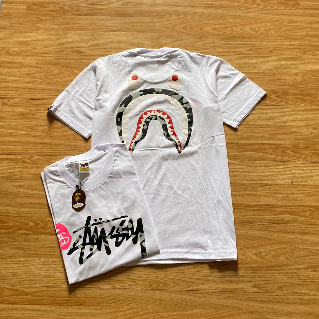 KAOS STUSSY X BAPE PUTIH TEES
