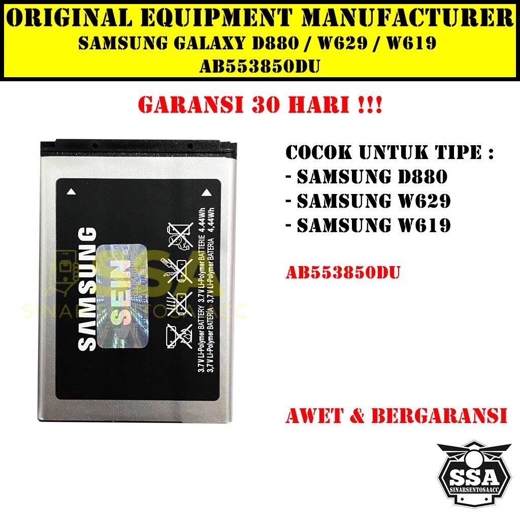 Baterai Original OEM Samsung Galaxy D880 W629 W619 AB553850DU HP Ori Battery Batrai Batre Batu Batere GARANSI AWET MURAH