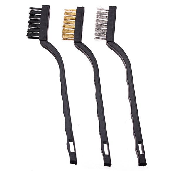 3pc Mini Wire Brush Set Steel Brass Nylon Bristle For