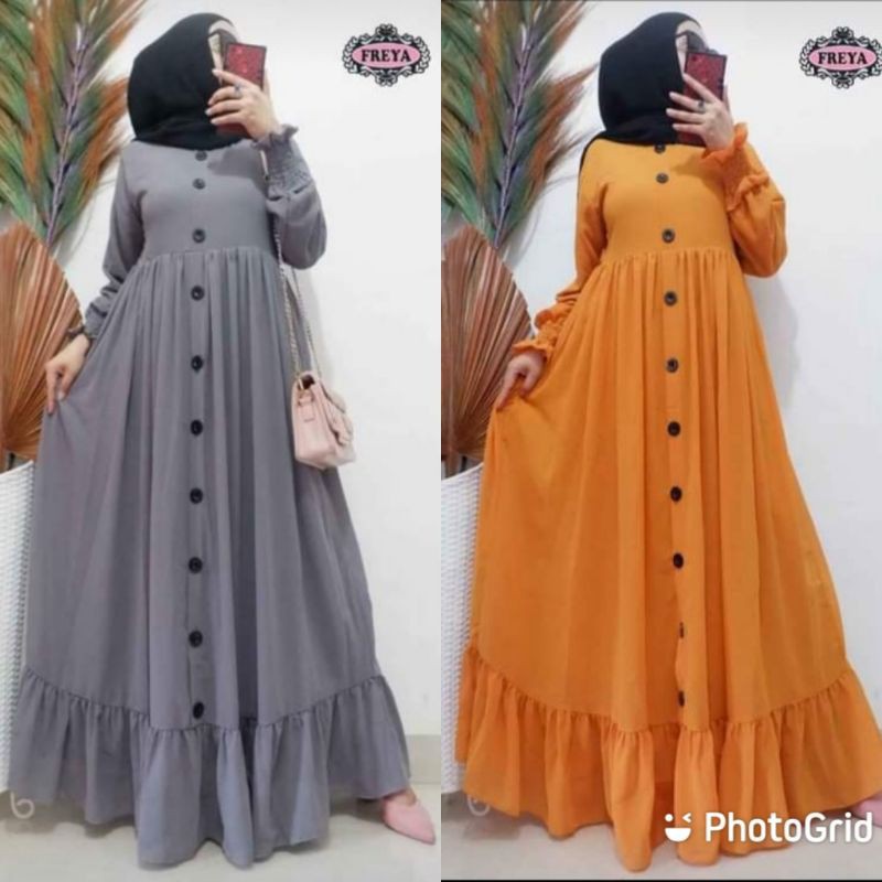 Plain Maxy Dress Crinkle Airflow Import Aplikasi Kancing Aktif