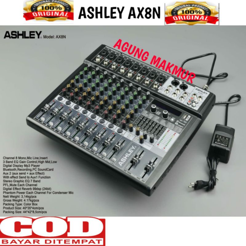 Mixer Ashley AX8N 8 channel USB MP3 Bluetooth