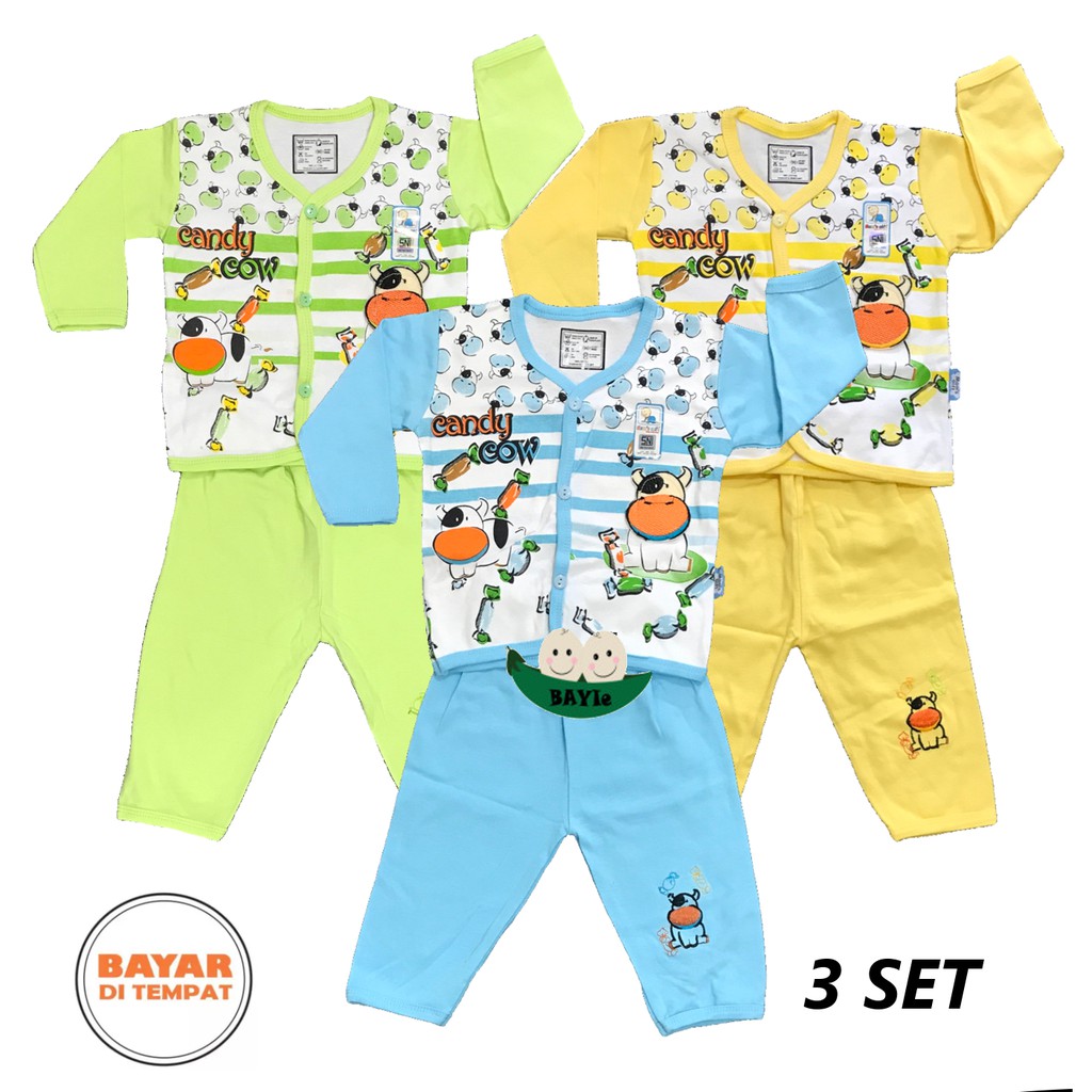 BAYIe - 3 SET Setelan Baju bayi Lengan Panjang + Celana Panjang MOM'S GIFT umur 3 - 12 bulan