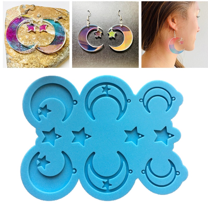 SIY  Moon Star Earring Epoxy Resin Mold DIY Crafts Jewelry Necklace Casting Tool Keychain Pendant Silicone Mould