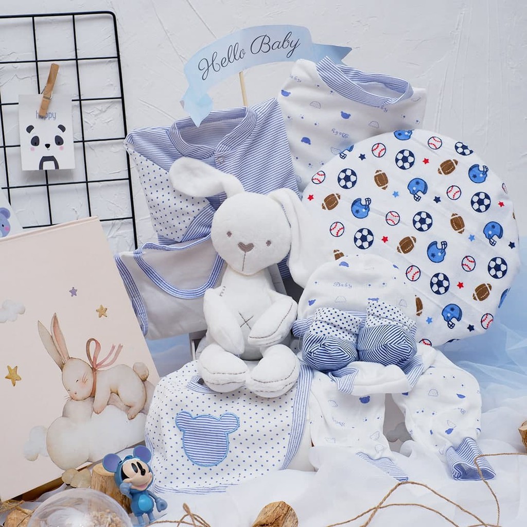 BARU! LIO024 Boys 12 in 1 Hello Baby Hampers Gift - Newborn Bundle Gift Set