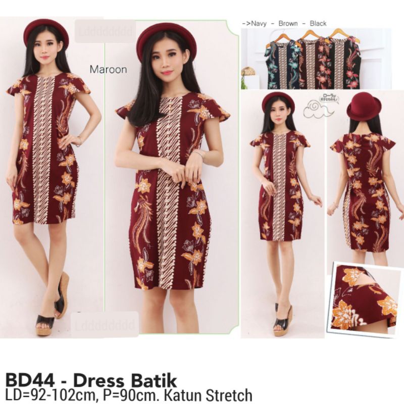 DRESS BATIK SHANGHAI CANTIK GAUN CASUAL 44 TERUSAN KERJA KANTOR WANITA MURAH