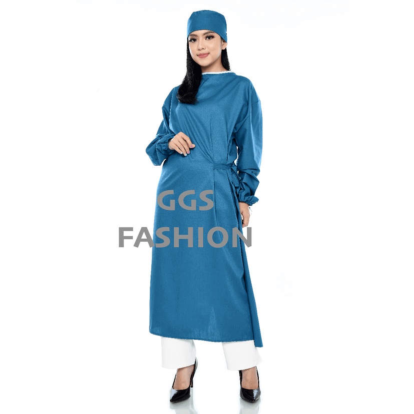 APD Surgical Gown Katun Warna BIRU TOSCA Jumbo LD 160 cm  pakai Head Cap Gown Medis Surgical Gawn sa