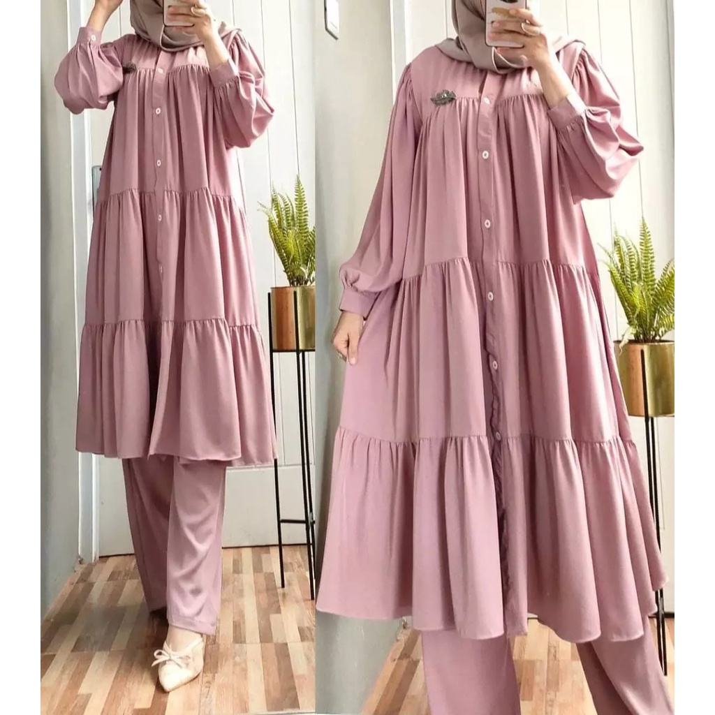 Setelan Wanita Kekinian JUMBO Sania Set Muslim Terbaru 2021 Tunik+Celana Polos Katun Rayon LD 120 OOTD Muslim one set wanita one set terbaru  jumbo dewasa baju one set K0Z2 korean style crinkle busui murah muslim premium baju setelan wanita baju ste