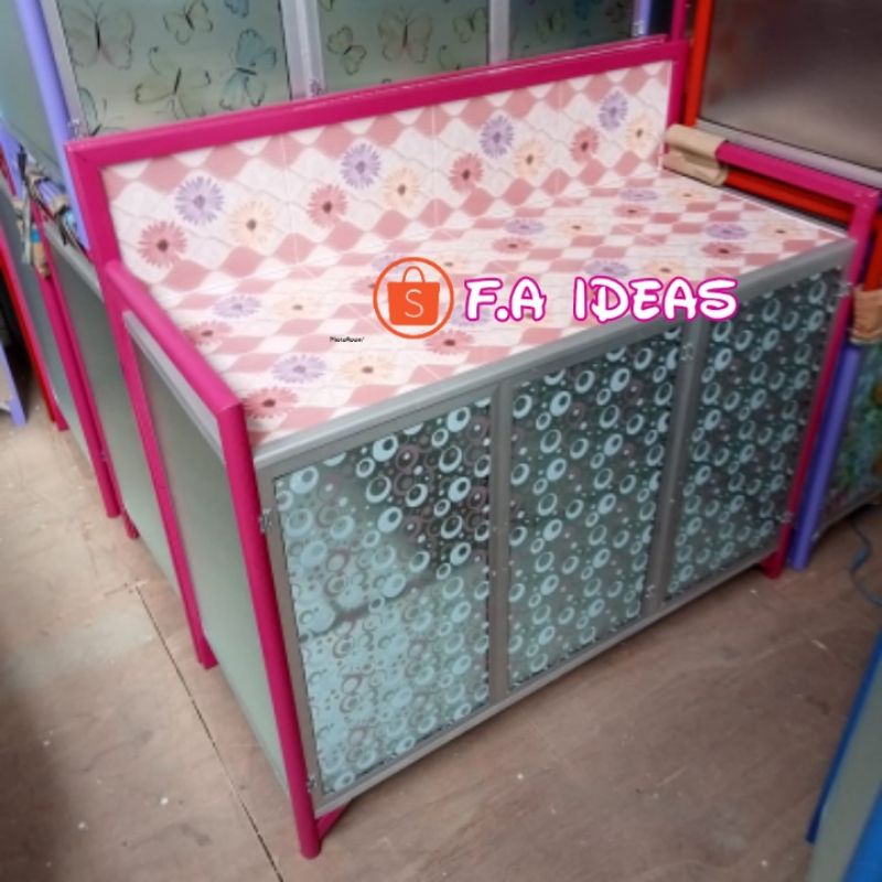 Rak Meja Kompor 3 pintu alumunium TEBAL meja Rata Bawah Keramik BANDUNG Cimahi