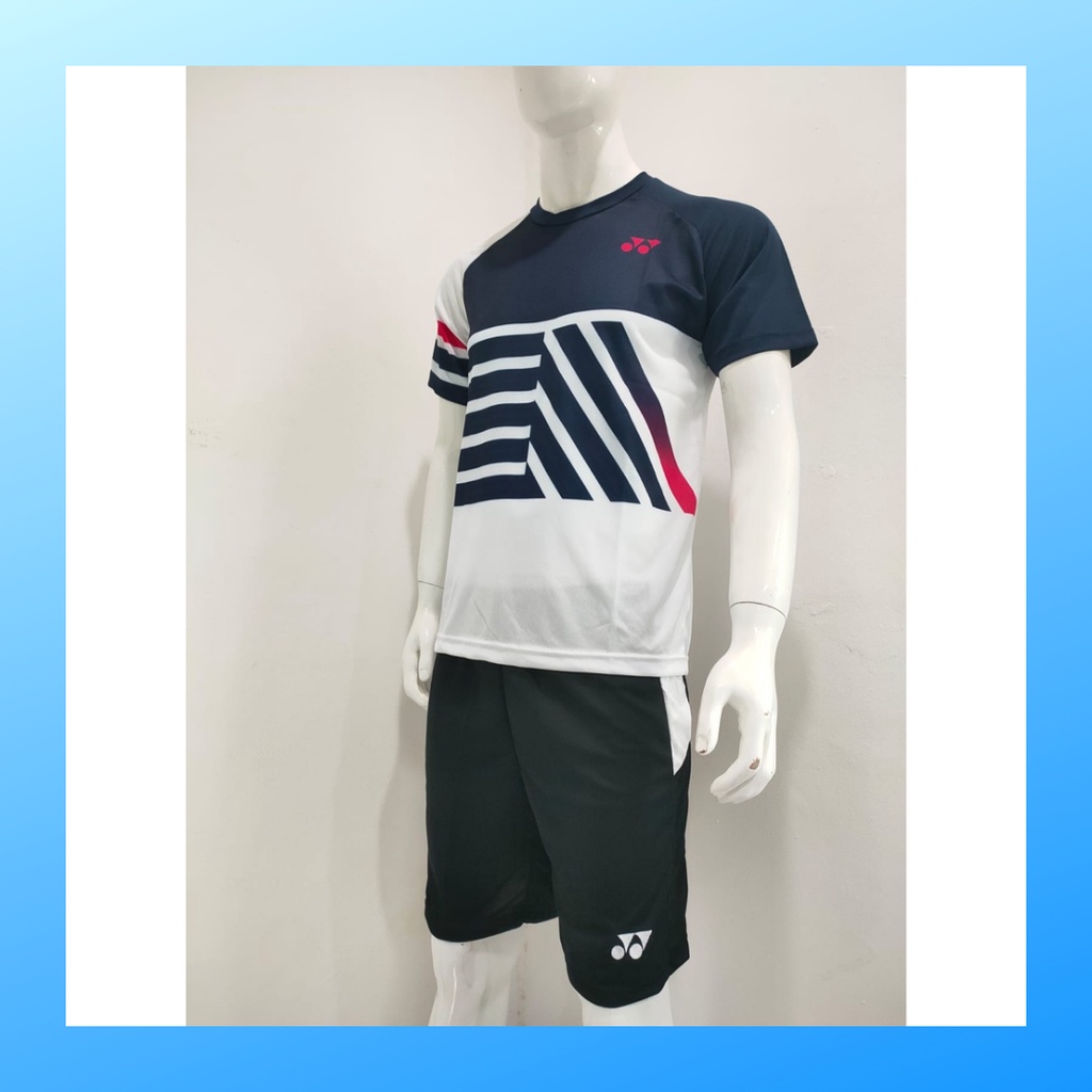 Kaos bulutangkis pria baju badminton dan celana jersey setelan wanita dewasa t-shirt outfit seragam jarsey kostum olahraga pakaian apparel sport jersy bulu tangkis casual jersi sudirman cup suit Y170 navy polos