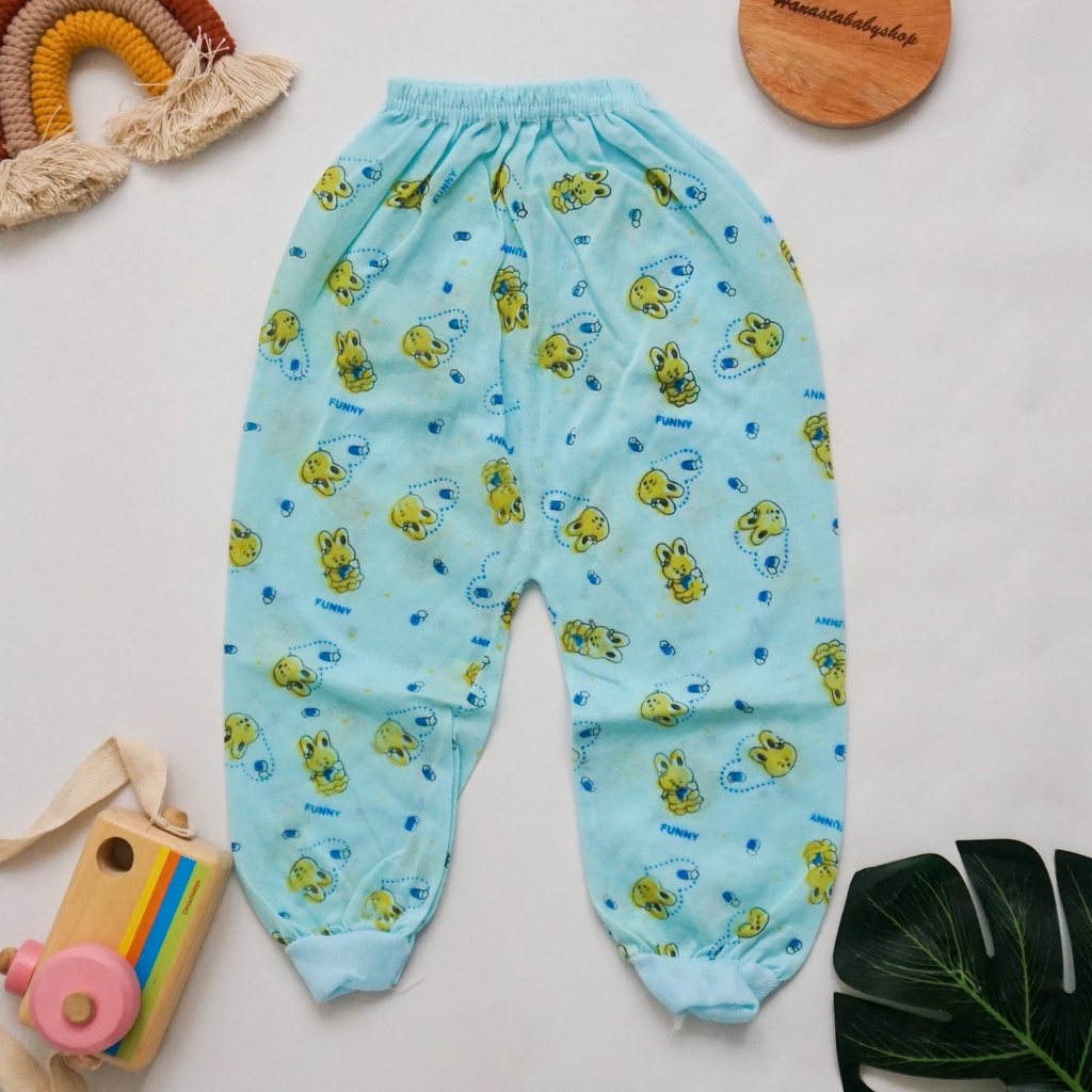 1 Lusin / 6 Pcs Celana Panjang bayi - buka / tutup - motif print