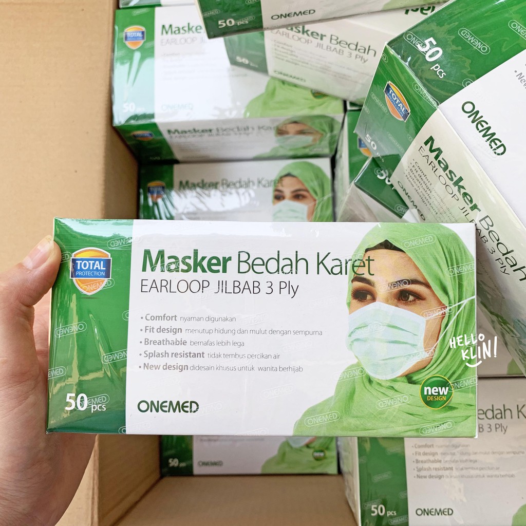 Masker Hijab Medis 3 ply Onemed / Surgical Mask Jilbab Earloop