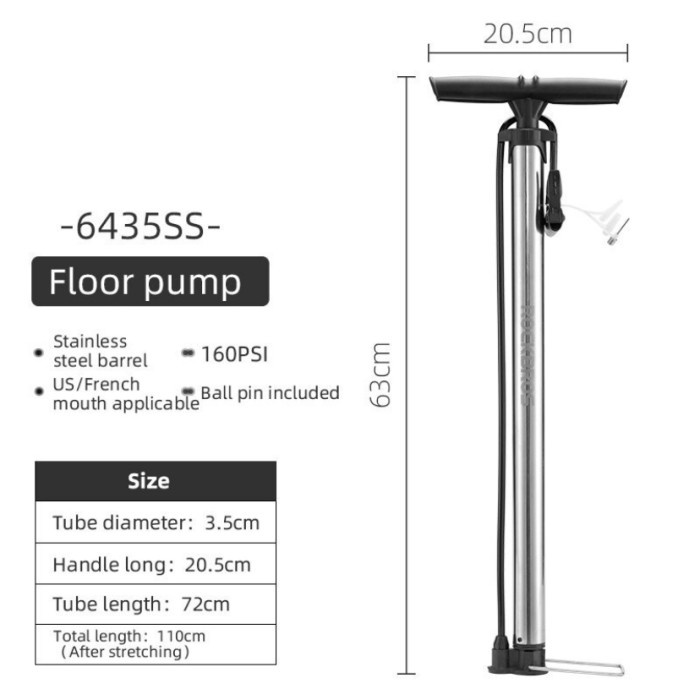 Pompa Lantai Sepeda Rockbros 380G-150 psi Hitam dan A380SS-160 psi