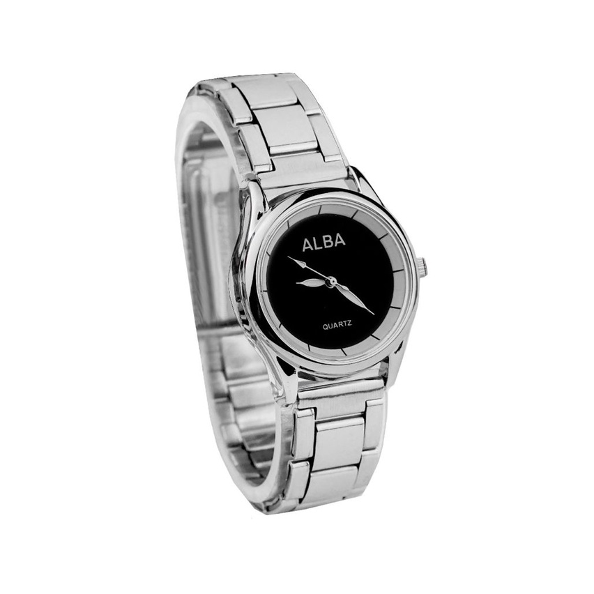 WBS ✅COD JAM TANGAN COUPLE ALBA RANTAI GROSIR IMPORT PRIA WANITA PASANGAN MURAH PREMIUM AL013-WANITA SILVER HITAM