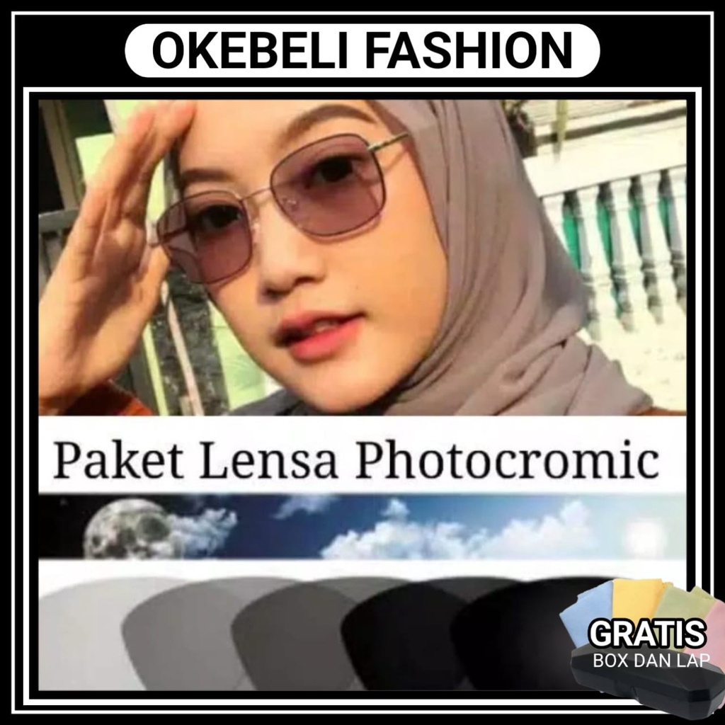 Photocromic..FREE BOX LAP .Kacamata Frame Titanium Trendy Pria Dan Wanita Vintage Korean Style