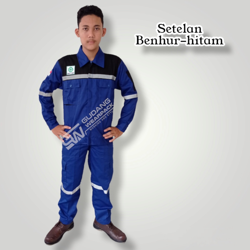 SETELAN Wearpack  BENHUR-HITAM/ lengan panjang/ sleting/ baju proyek lapangan (setelan standar)