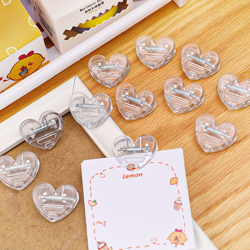 10pcs Transparent Love Plastic Clip Photo Clip Cute Mini Memo Message Clip Sealing Clip for Album