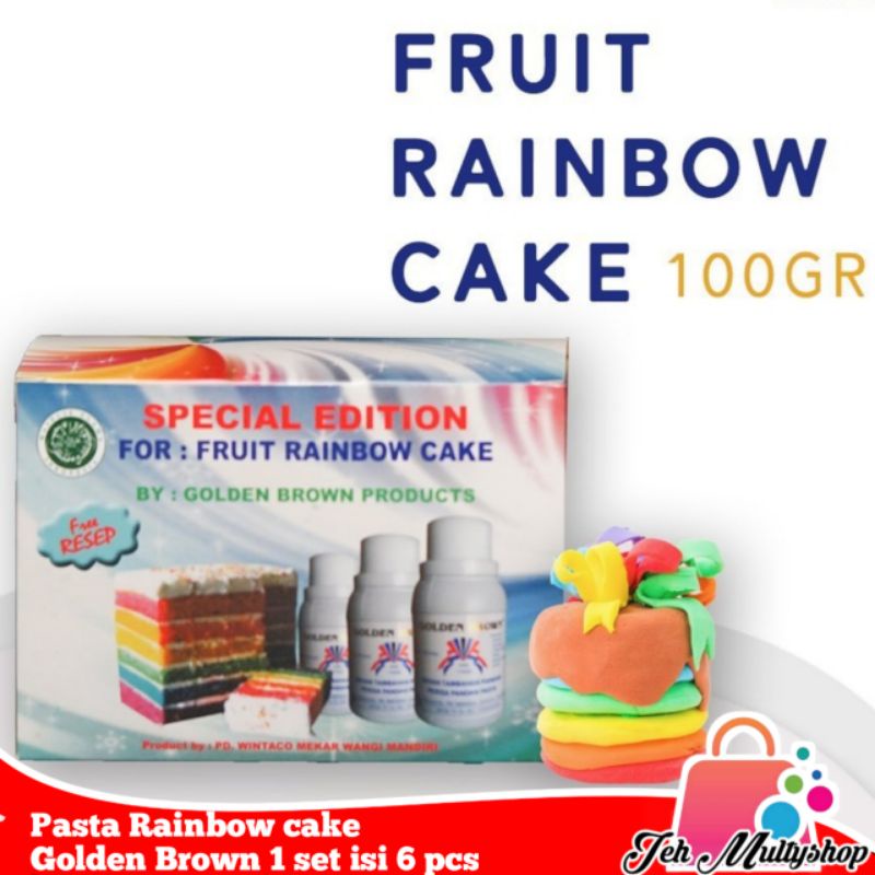 

Pasta/Perisa Rainbow cake Golden Brown 1 set isi 6 pcs