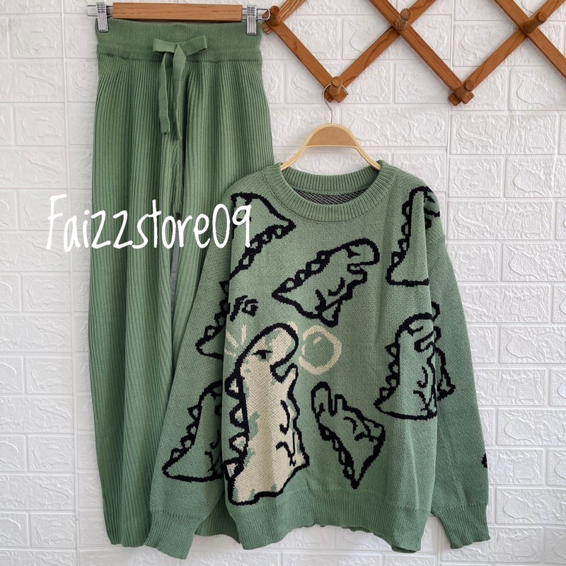 ONESET SWEATER DINO OVERSIZE SETELAN KULOT